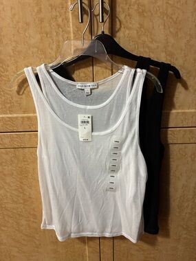 Women's White Ribbed Tank Top - Large white and X Large black